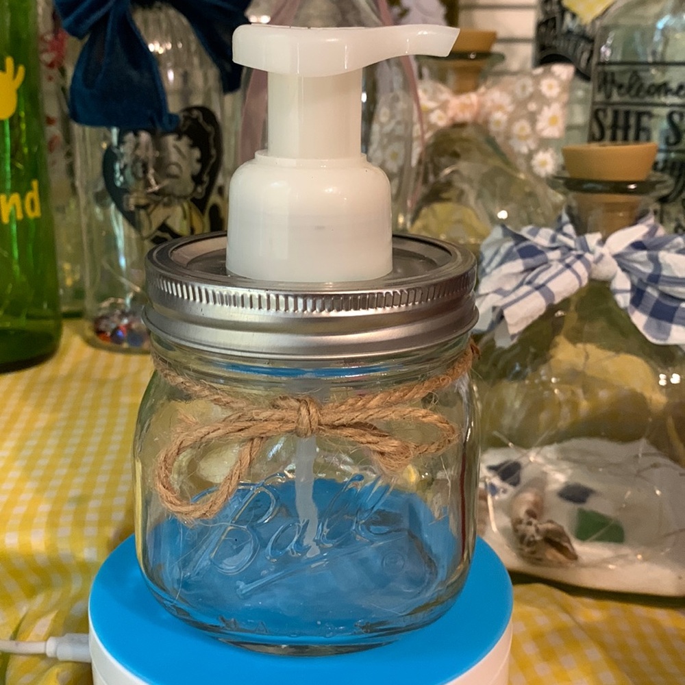 Hand Crafted, Up-Cycled,  Square Soap Pump Jar